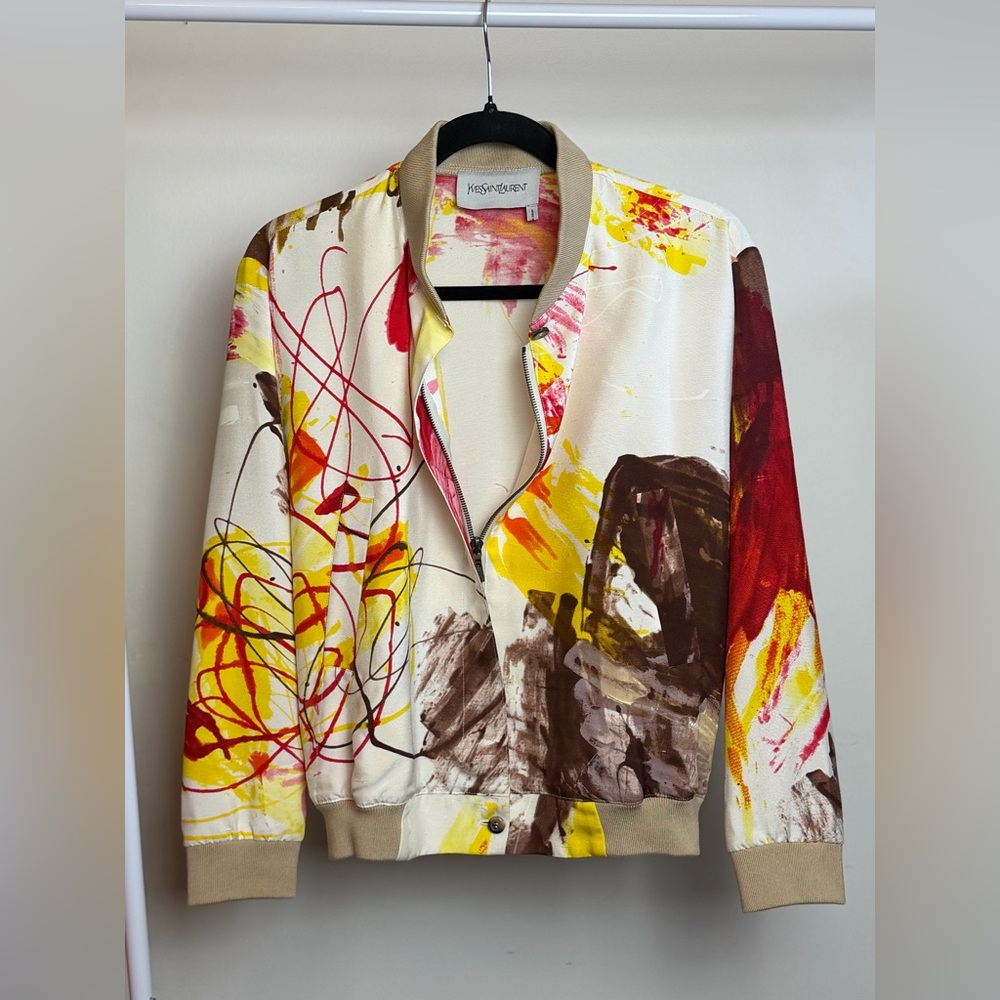 Yves Saint Laurent Resort 2008 Silk Abstract Bomber Jacket FR34